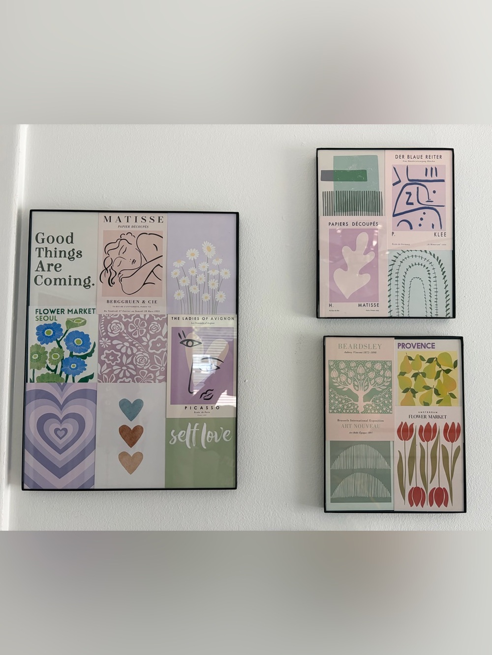 Set of 3 Framed Postcard Collage Gallery Wall Art Matisse Picasso Style